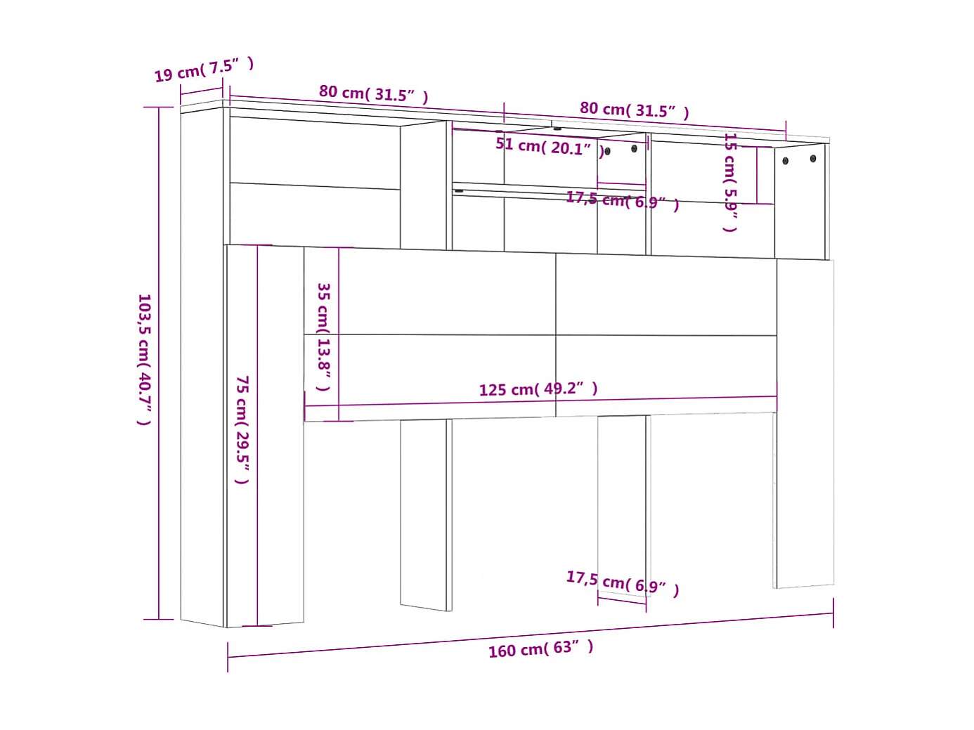 Tête de Lit avec rangement | Armoire de tête de lit Chêne fumé 160x19x103,5 cm