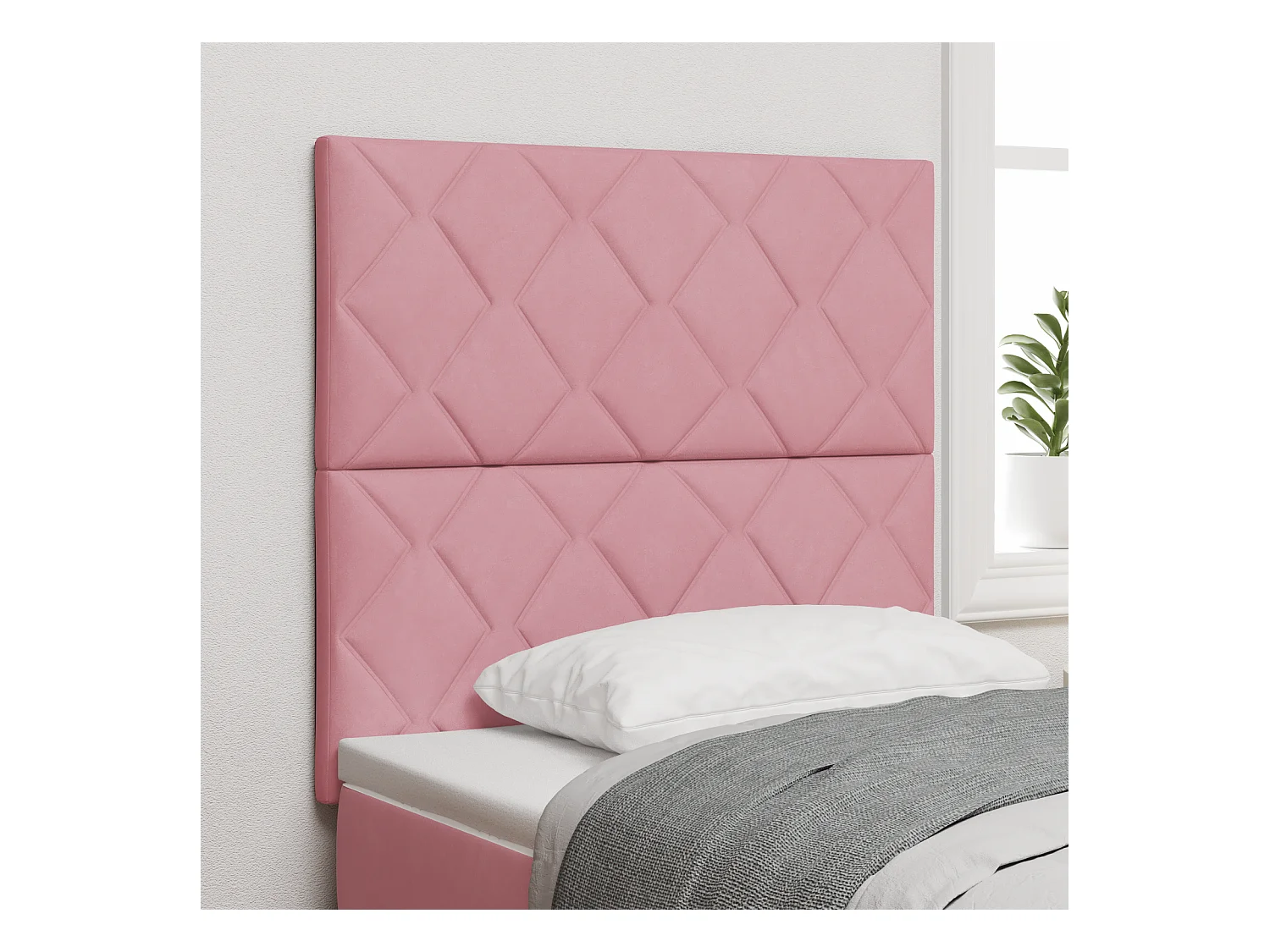 Mueble cabecero | Cabecero | Cabezal de cama Montaje en la pared Geométrico Rosa 100 cm Terciopelo
