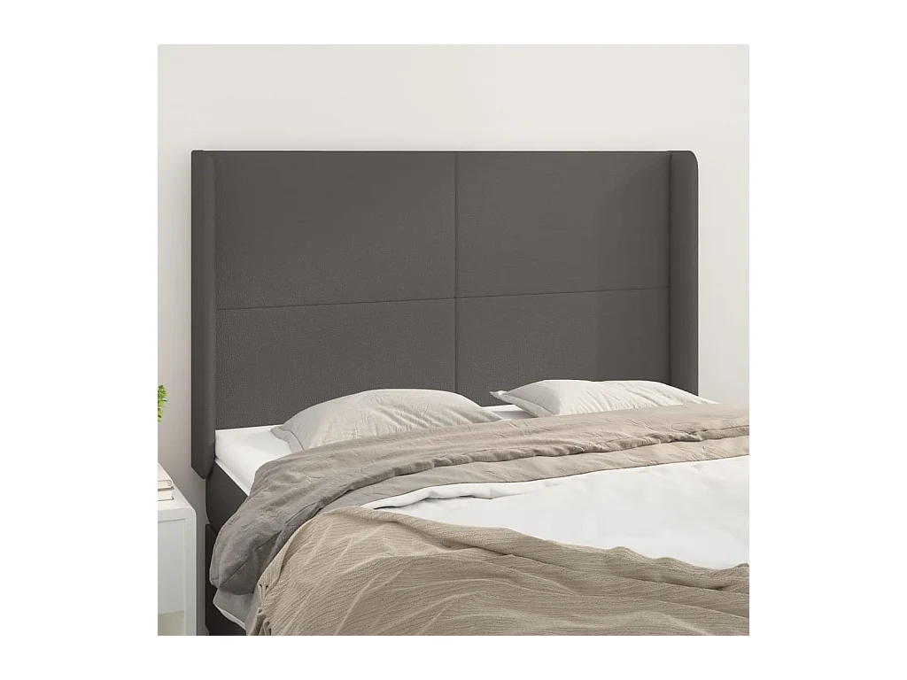 Tête de Lit | Panneau de tête pour lit Moderne avec oreilles Gris 147x16x118/128 cm Similicuir