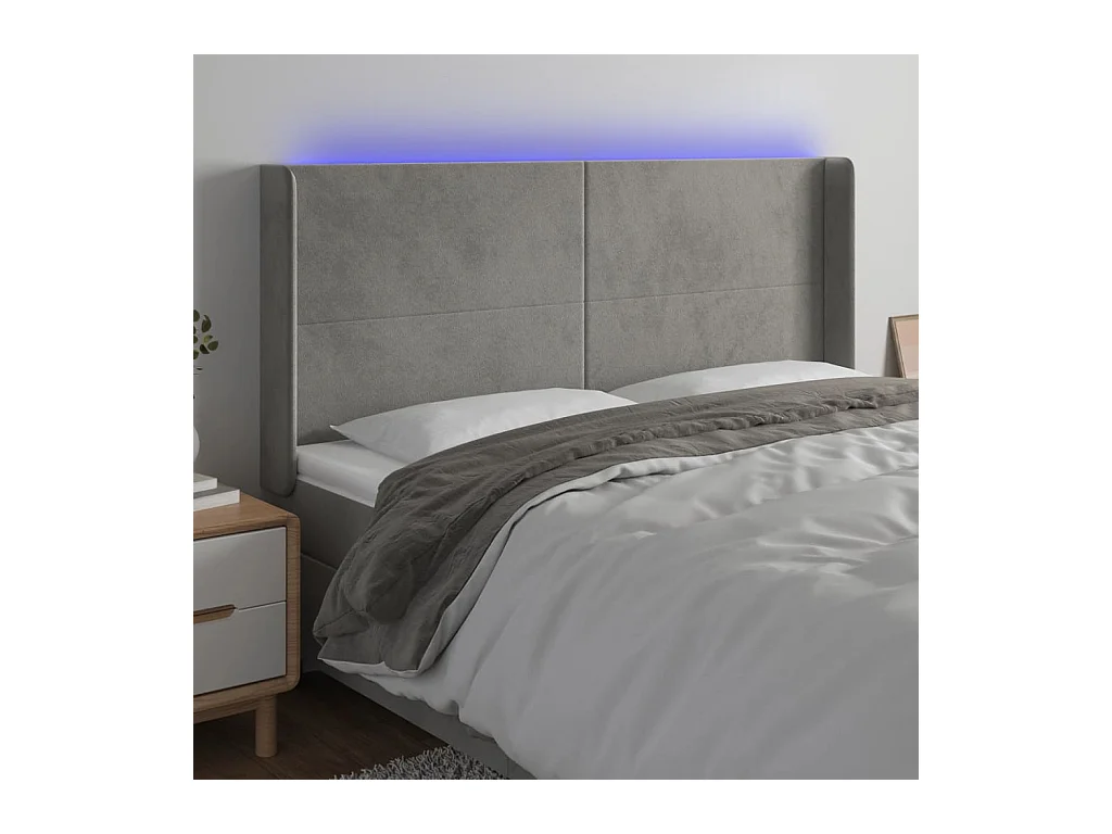 Cabecero | Cabezal de Cama | Mueble cabecero con LED de terciopelo gris claro 203x16x118/128 cm