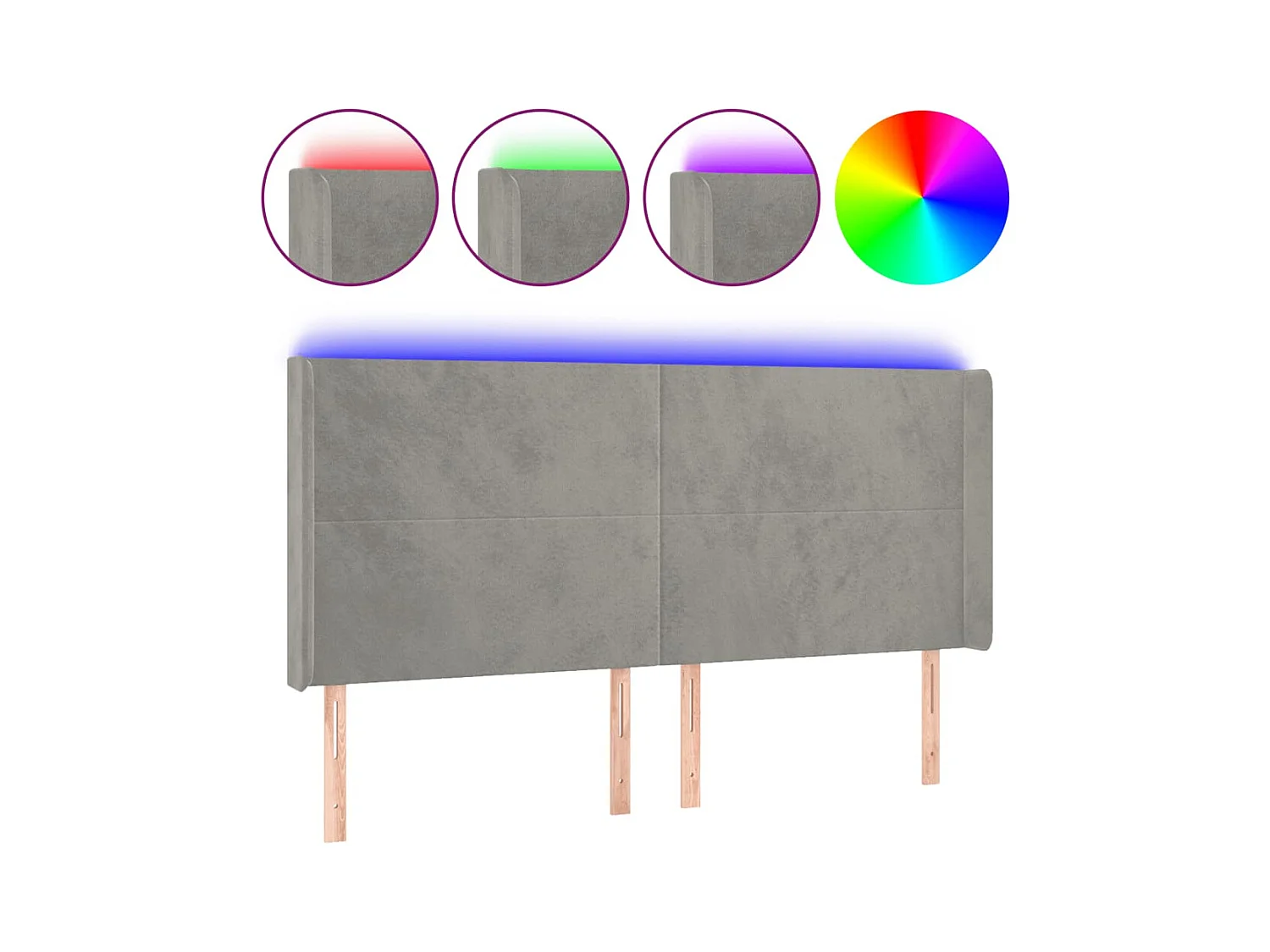 Cabecero | Cabezal de Cama | Mueble cabecero con LED de terciopelo gris claro 203x16x118/128 cm