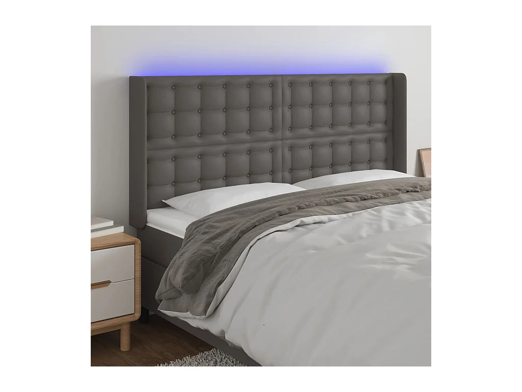 Cabecero | Cabezal de Cama | Mueble cabecero con LED cuero sintético gris 163x16x118/128cm