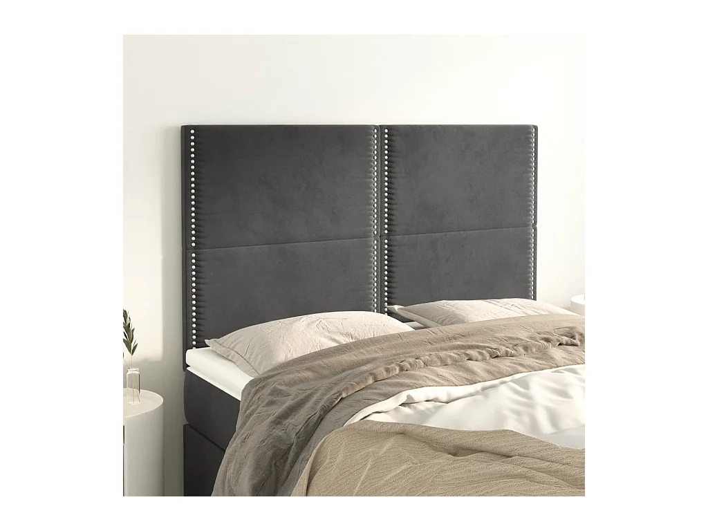 Cabeceros | Cabezal de cama | Mueble de cabecero 4 unidades terciopelo gris oscuro 72x5x78/88 cm