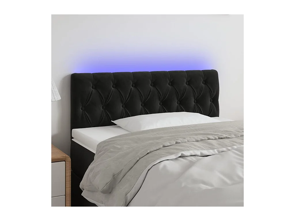 Cabecero | Cabezal de Cama | Mueble cabecero con LED de terciopelo negro 90x7x78/88 cm