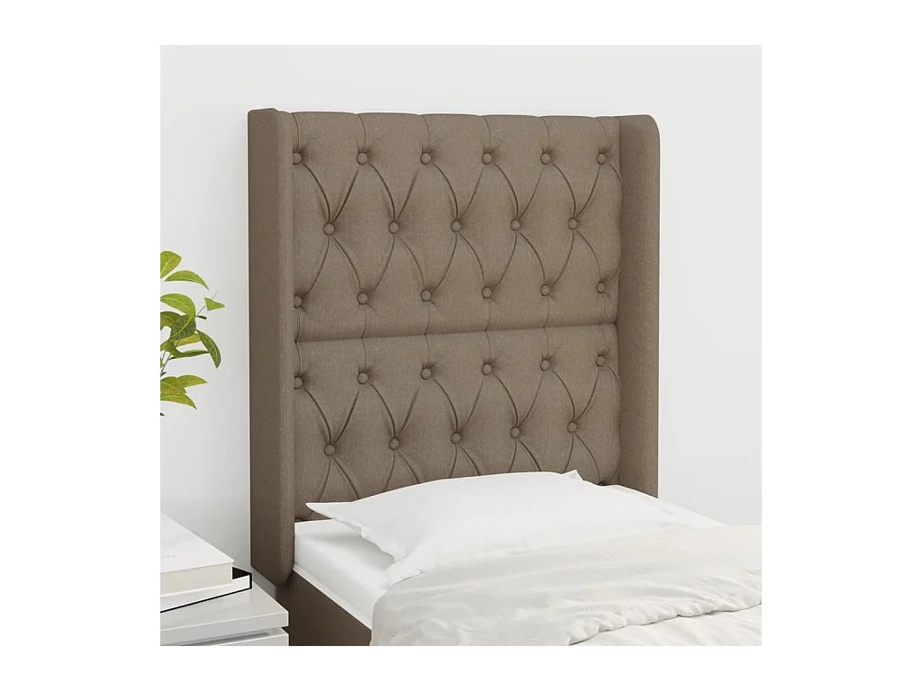 Cabecero | Cabezal de Cama | Mueble cabecero con orejas de tela gris taupe 83x16x118/128 cm