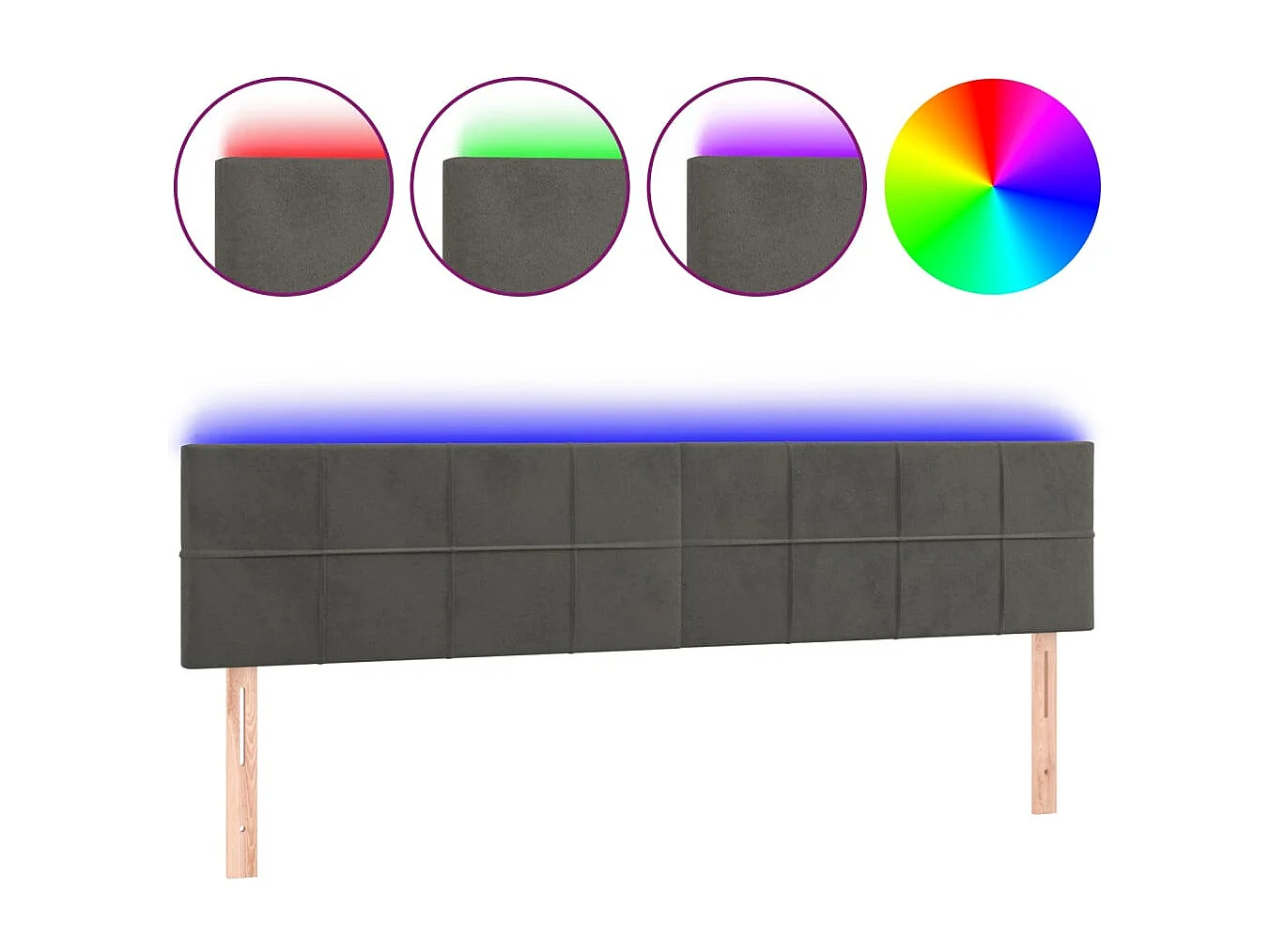 Hoofdbord | Hoofdeinde LED 200x5x78/88 cm fluweel donkergrijs