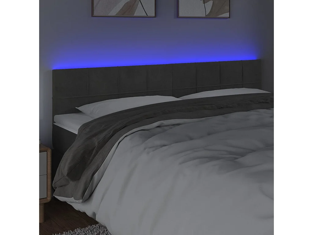 Hoofdbord | Hoofdeinde LED 200x5x78/88 cm fluweel donkergrijs