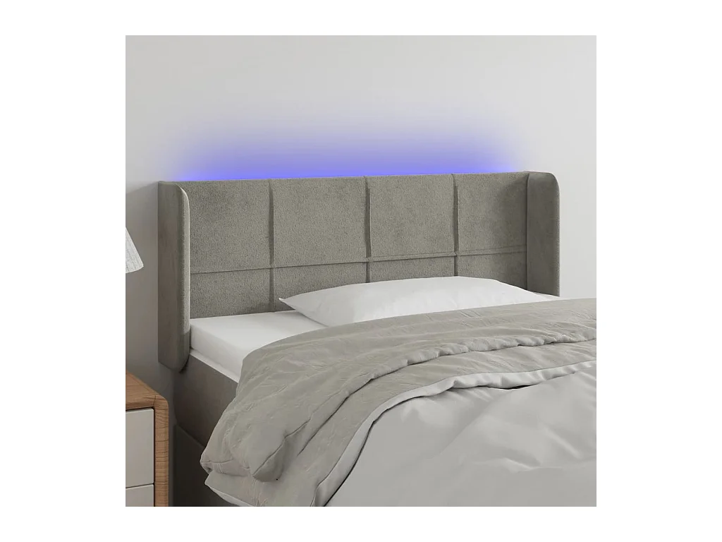 Tête de Lit | Panneau de tête pour lit Moderne à LED Gris clair 103x16x78/88 cm Velours