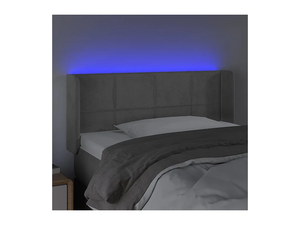 Tête de Lit | Panneau de tête pour lit Moderne à LED Gris clair 103x16x78/88 cm Velours
