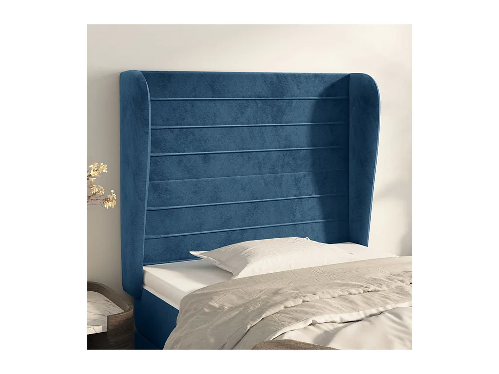 Tête de Lit | Panneau de tête pour lit Moderne avec oreilles Bleu foncé 103x23x118/128 cm Velours