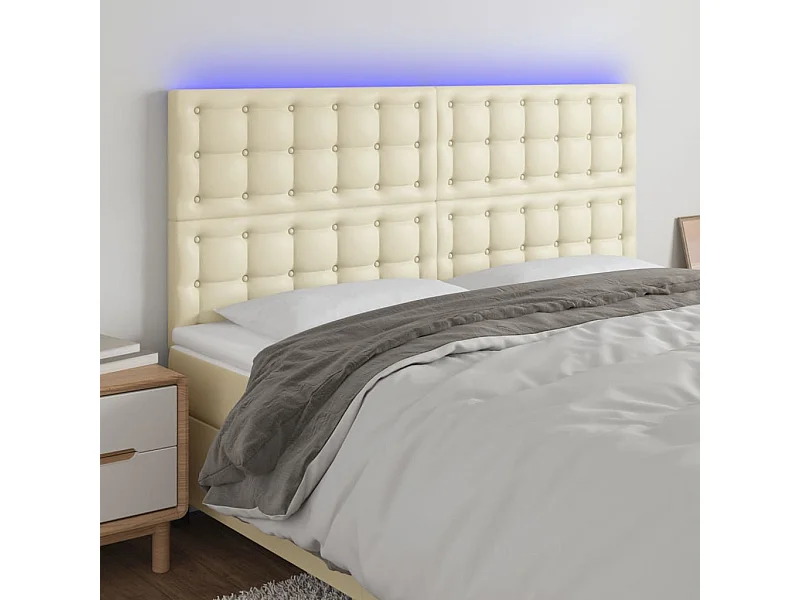 Cabecero | Cabezal de Cama | Mueble cabecero con luces LED cuero sintético crema 180x5x118/128 cm