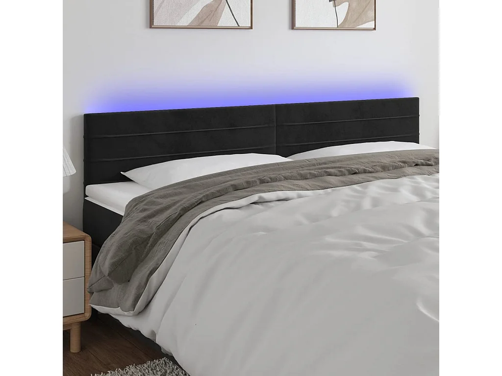 Cabecero | Cabezal de Cama | Mueble cabecero con LED de terciopelo negro 180x5x78/88 cm