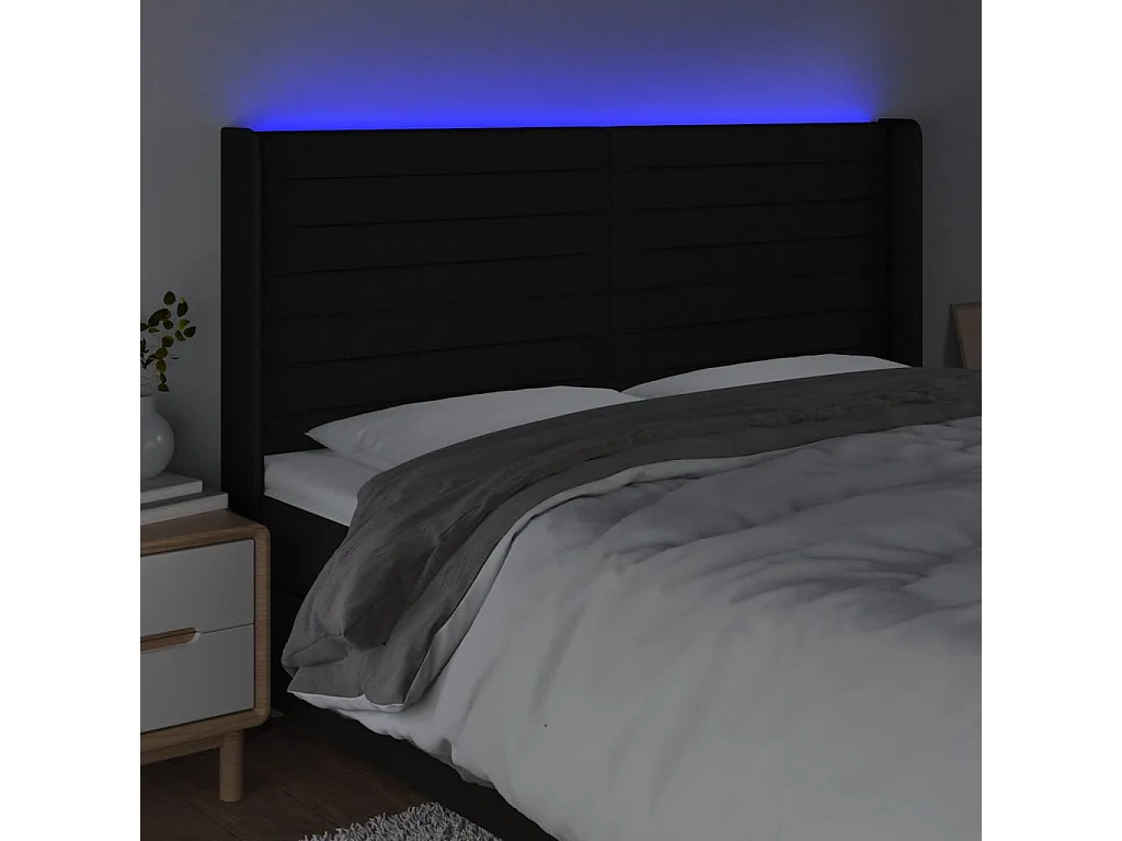 Tête de Lit | Panneau de tête pour lit Moderne à LED Noir 183x16x118/128 cm Tissu