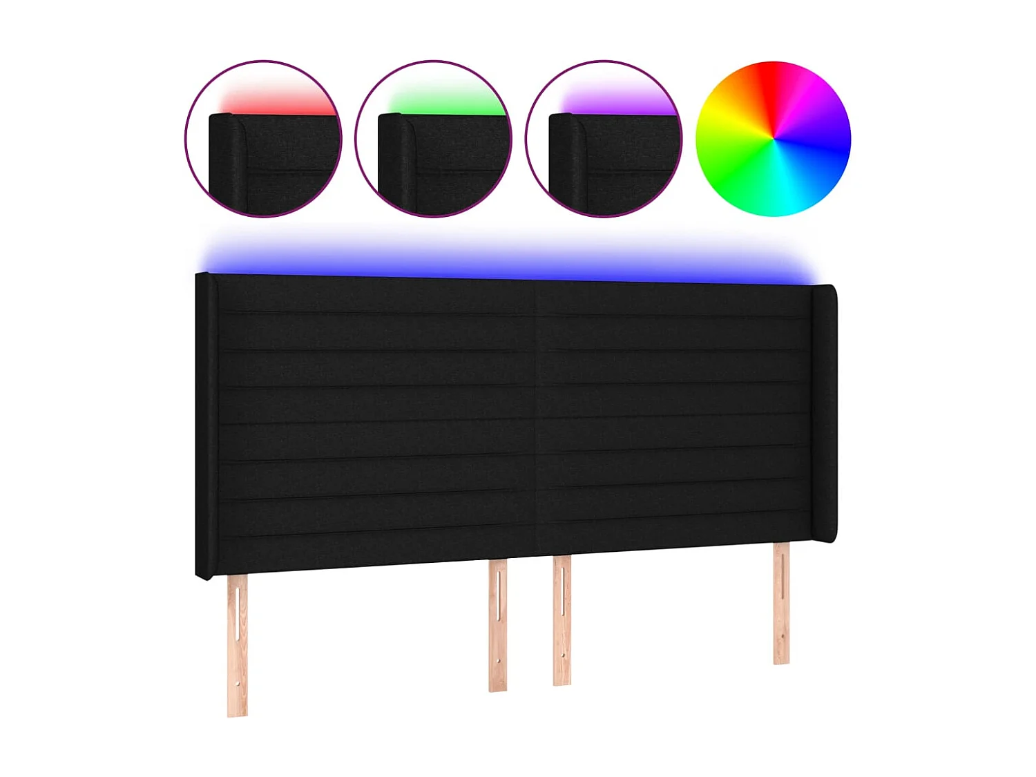 Hoofdbord | Hoofdeinde LED 183x16x118/128 cm stof zwart