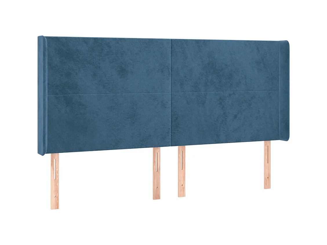 Tête de Lit | Panneau de tête pour lit Moderne avec oreilles Bleu foncé 203x16x118/128 cm Velours