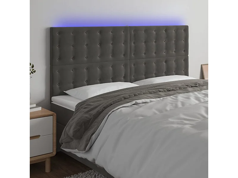 Cabecero | Cabezal de Cama | Mueble cabecero con luces LED terciopelo gris oscuro 200x5x118/128 cm