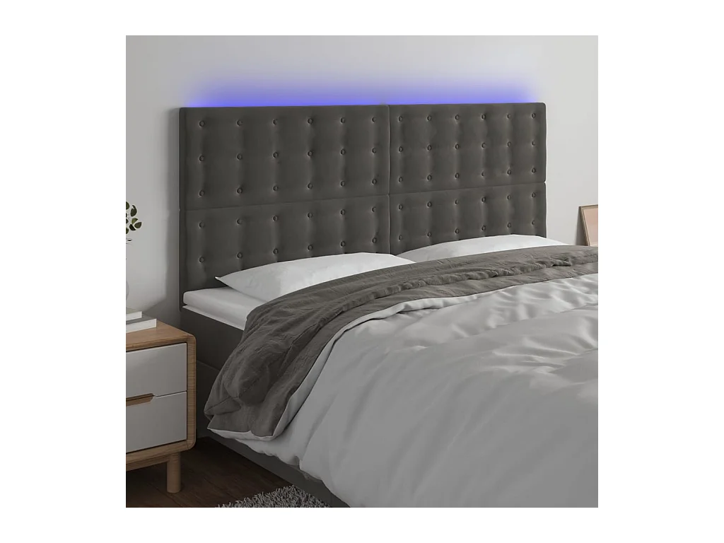 Cabecero | Cabezal de Cama | Mueble cabecero con luces LED terciopelo gris oscuro 200x5x118/128 cm