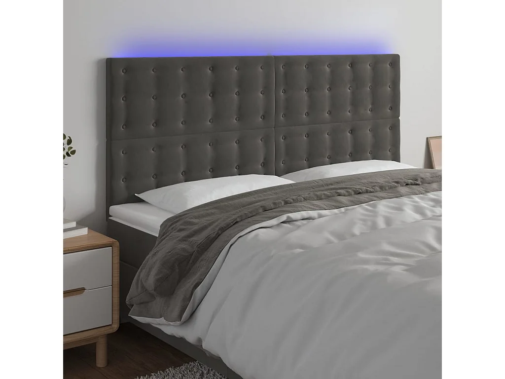 Cabecero | Cabezal de Cama | Mueble cabecero con luces LED terciopelo gris oscuro 200x5x118/128 cm