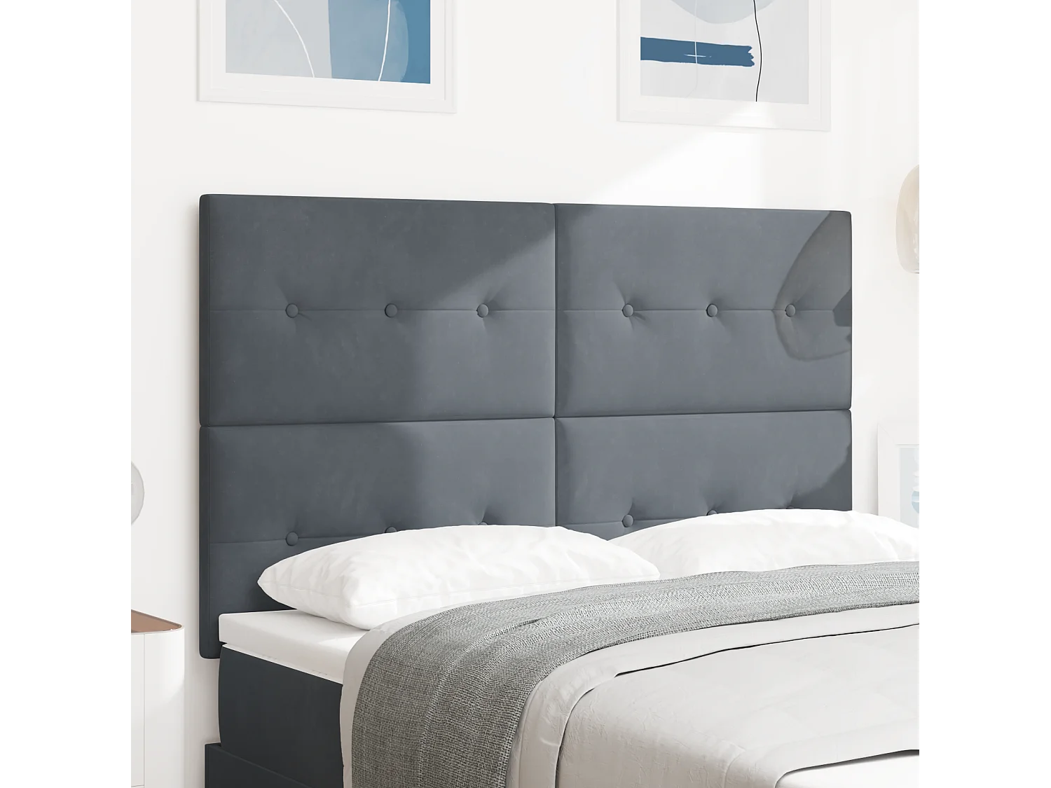 Tête de lit Montage mural | Panneau de tête pour lit Moderne  Gris foncé 144 cm Velours