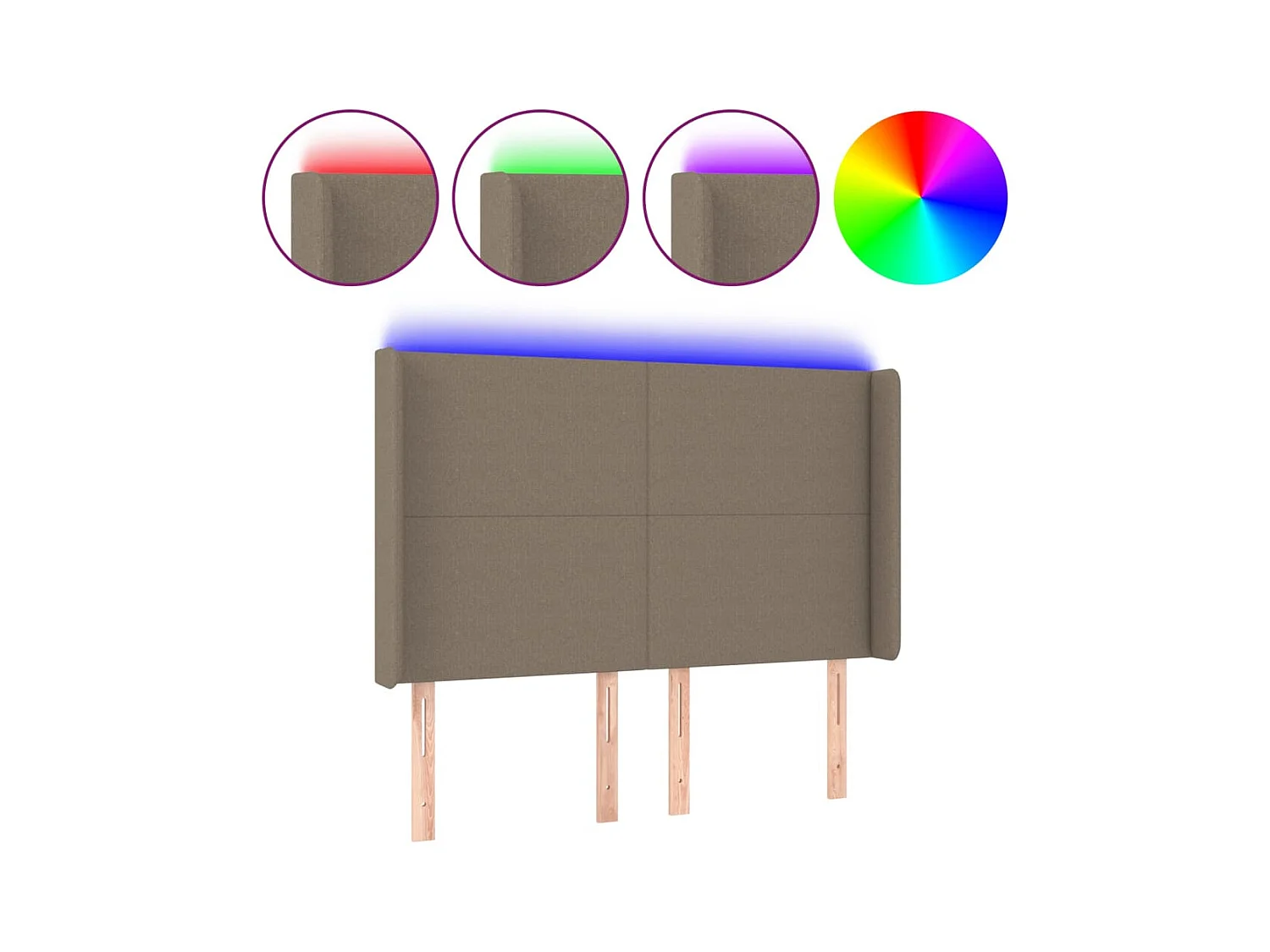 Mueble cabecero | Cabezal de cama | Cabecero con LED de tela gris taupe 147x16x118/128 cm