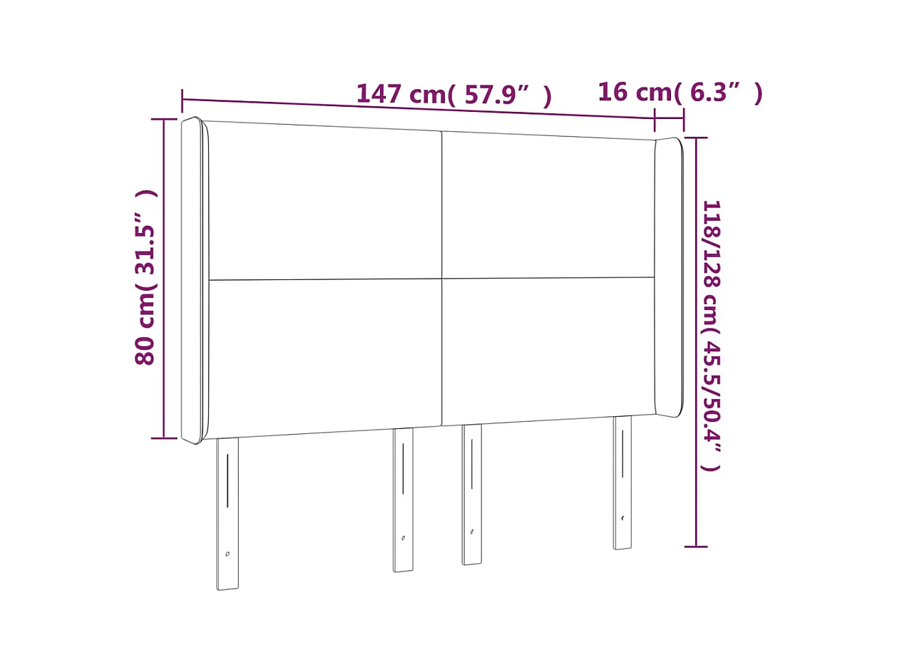 Mueble cabecero | Cabezal de cama | Cabecero con LED de tela gris taupe 147x16x118/128 cm