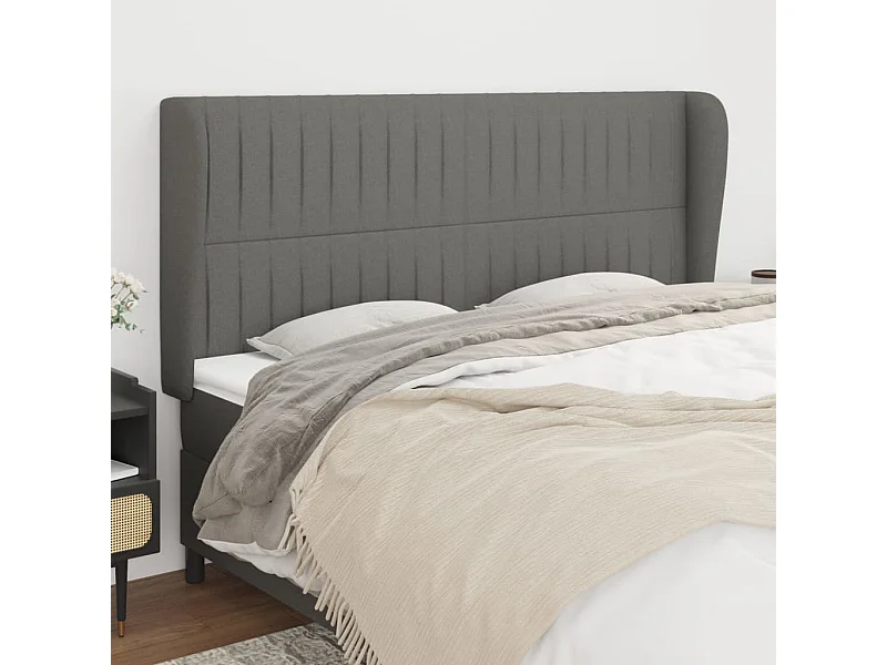 Tête de Lit | Panneau de tête pour lit Moderne avec oreilles Gris foncé 163x23x118/128 cm Tissu