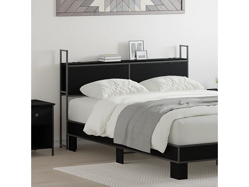 Mueble cabecero | Cabezal de cama | Cabecero de Almacenamiento con Estación de Carga Roble negro