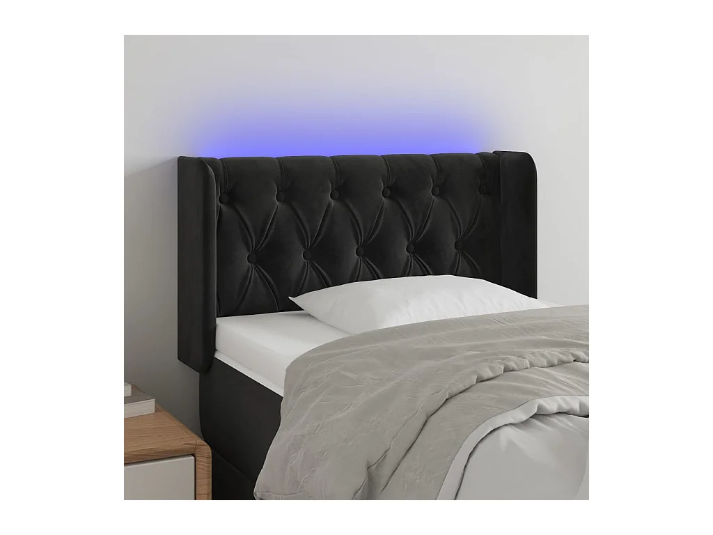 Cabecero | Cabezal de Cama | Mueble cabecero con LED de terciopelo negro 83x16x78/88 cm