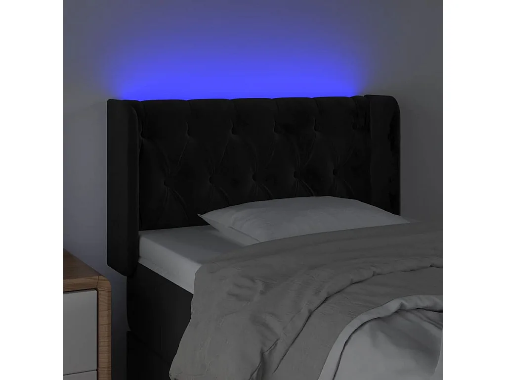 Cabecero | Cabezal de Cama | Mueble cabecero con LED de terciopelo negro 83x16x78/88 cm