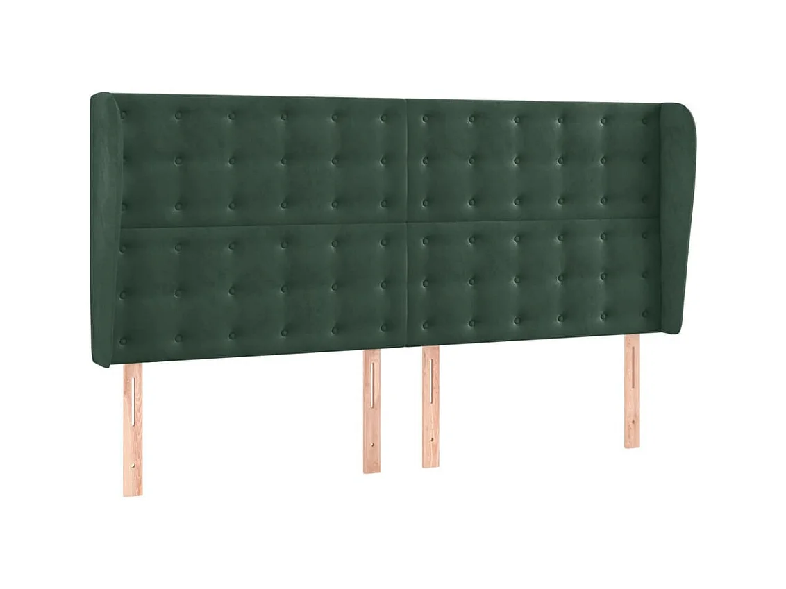 Cabecero | Cabezal de Cama | Mueble cabecero con orejas de terciopelo verde oscuro 183x23x118/128cm