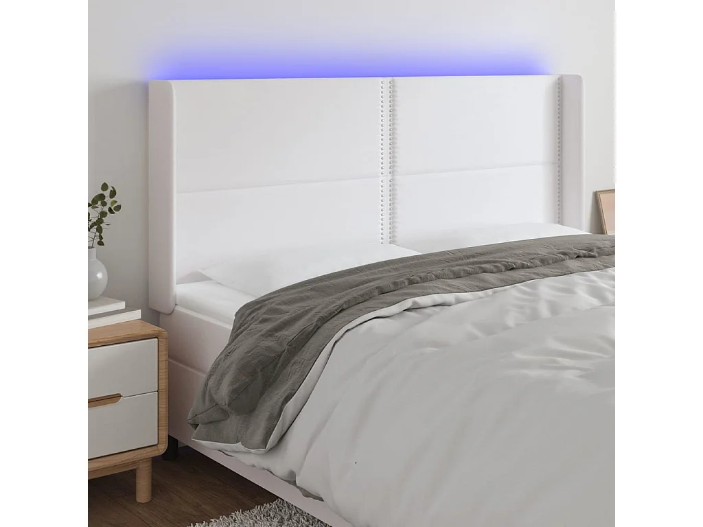 Hoofdbord | Hoofdeinde LED 203x16x118/128 cm kunstleer wit