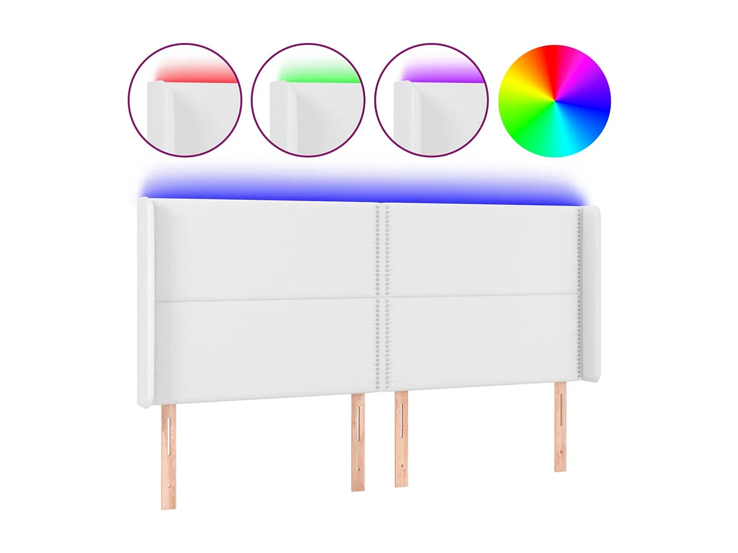 Hoofdbord | Hoofdeinde LED 203x16x118/128 cm kunstleer wit