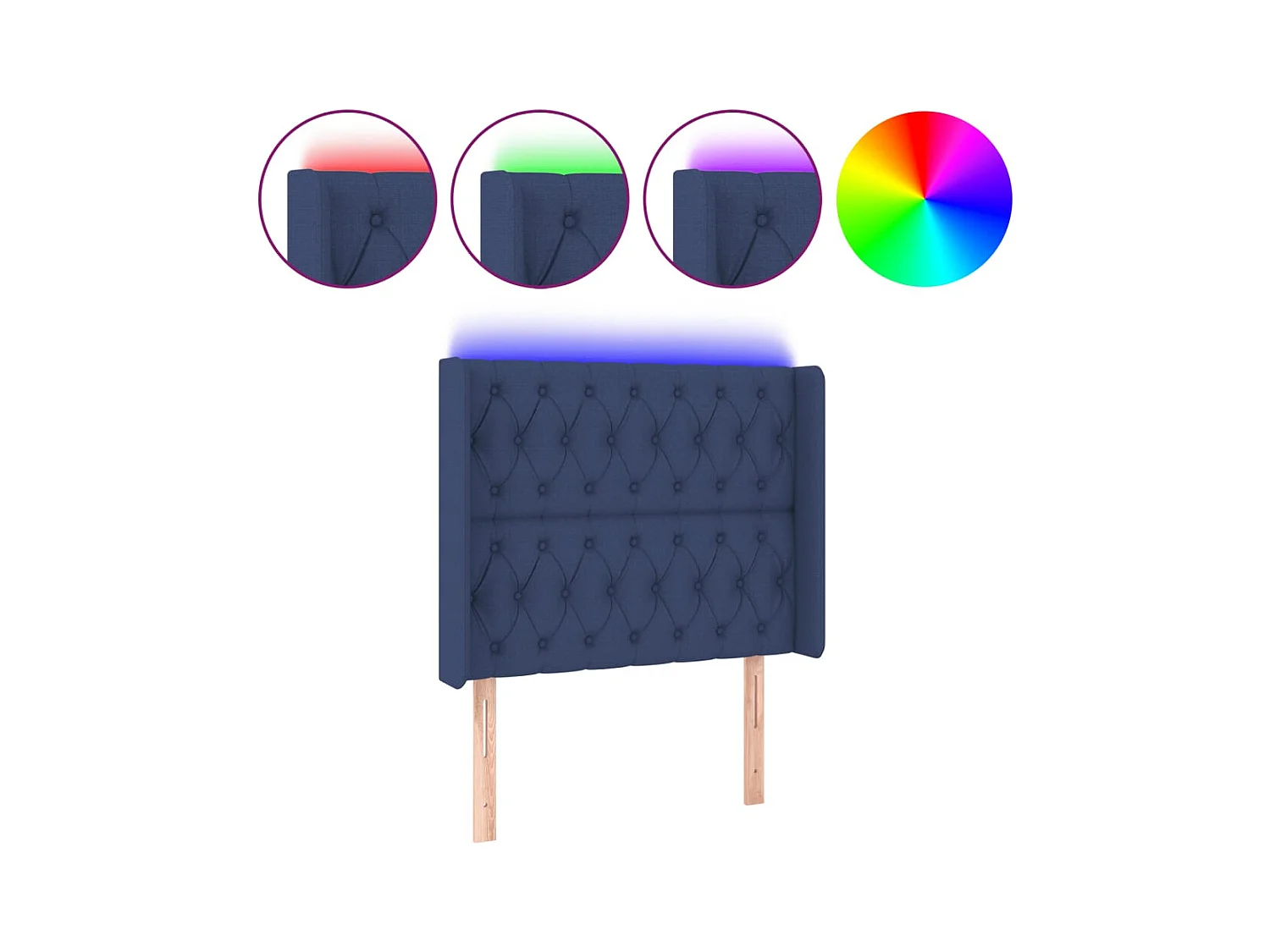 Mueble cabecero | Cabezal de cama | Cabecero con LED de tela azul 93x16x118/128 cm