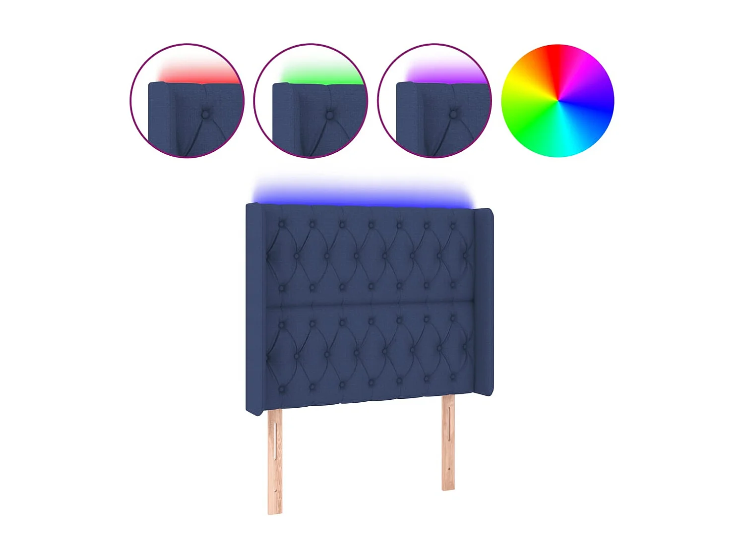 Tête de Lit | Panneau de tête pour lit Moderne à LED Bleu 93x16x118/128 cm Tissu