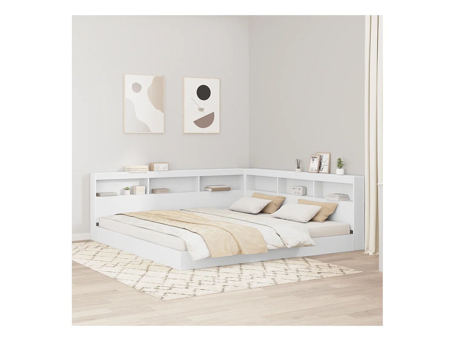 Mueble cabecero con almacenamiento | Cabecera de almacenamiento Blanco 200 cm Madera contrachapada