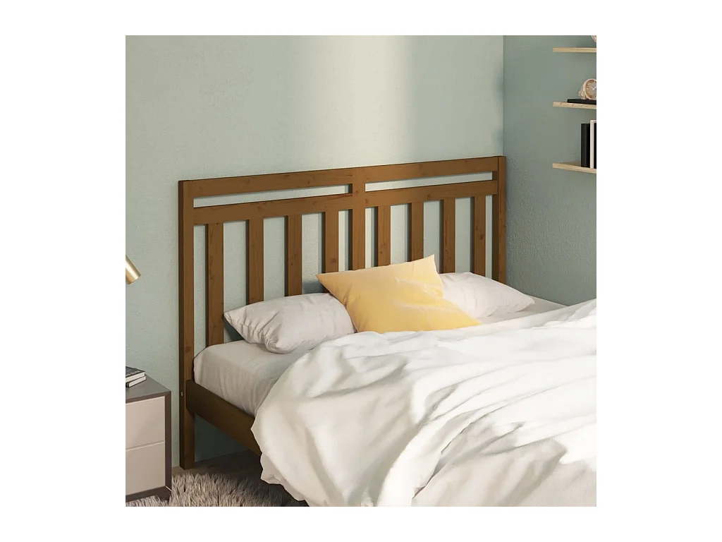 Cabecero de Cama | Cabezal de cama | Mueble de cabecero madera maciza de pino marrón miel 126x4x100 cm