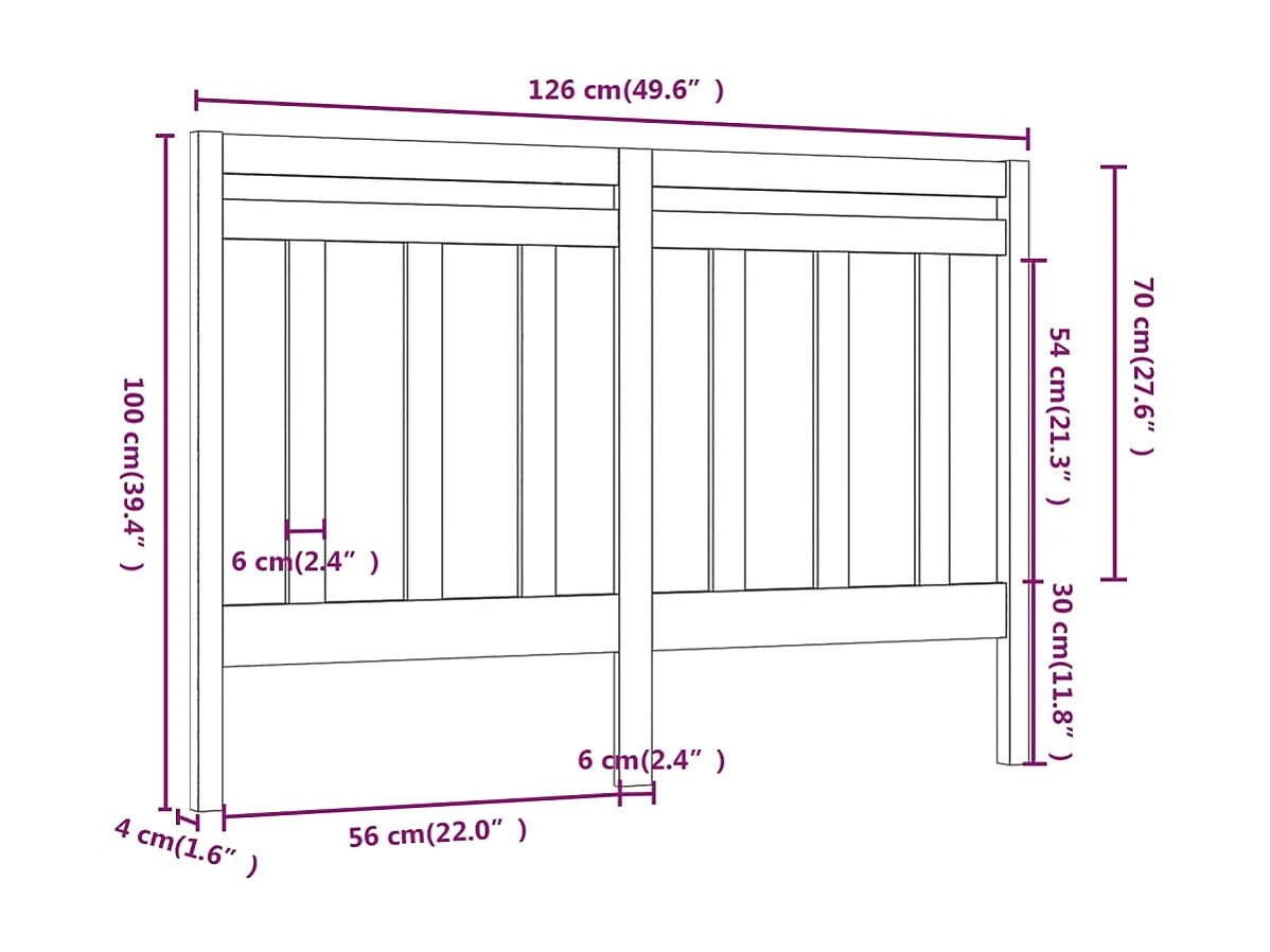 Cabecero de Cama | Cabezal de cama | Mueble de cabecero madera maciza de pino marrón miel 126x4x100 cm