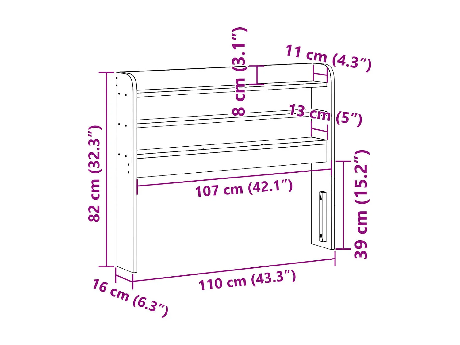 Cabecero de Cama | Cabezal de cama | Mueble de cabecero con estantes madera maciza pino marrón 100 cm
