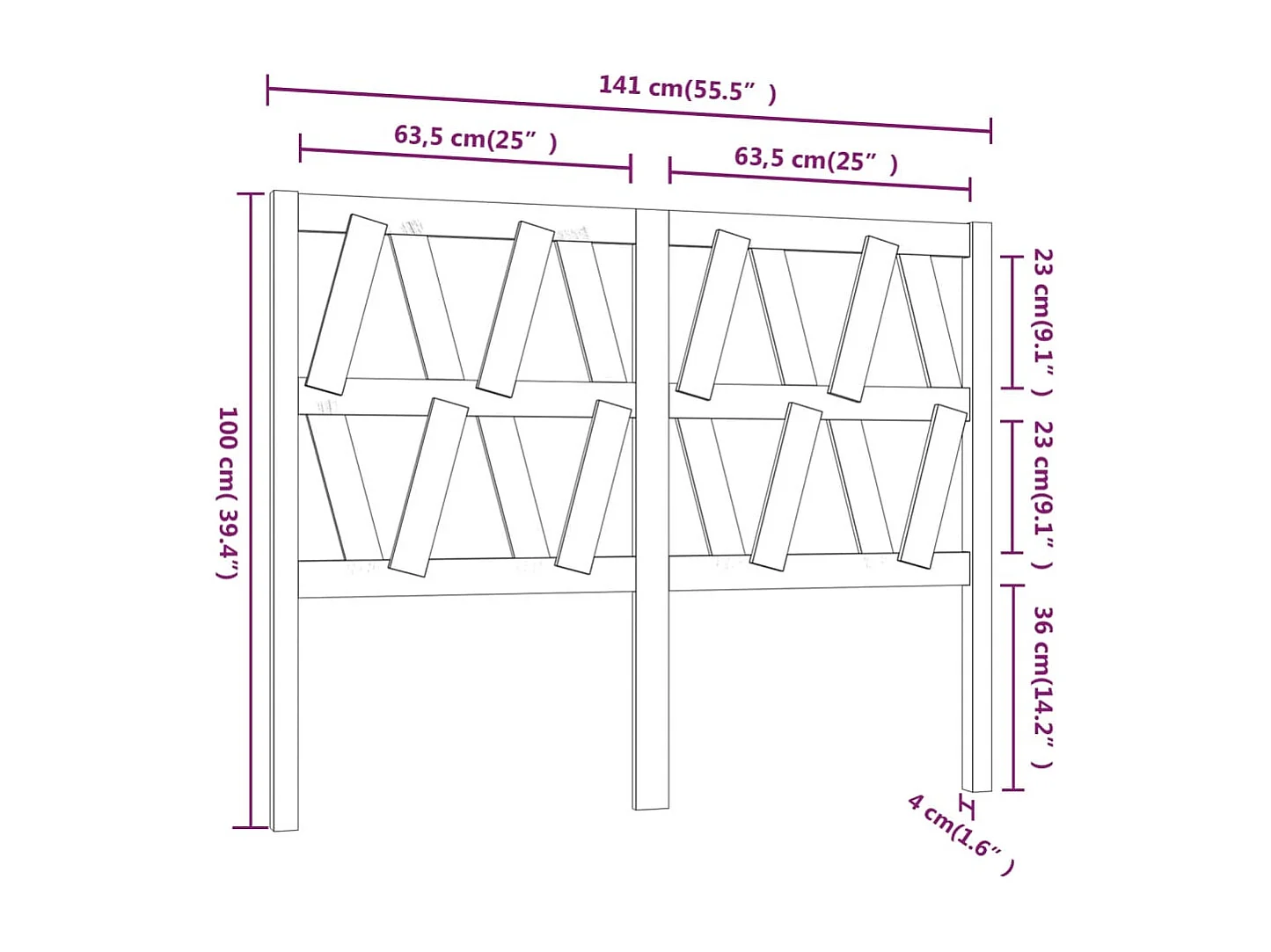 Cabecero de Cama | Cabezal de cama | Mueble de cabecero madera maciza de pino 141x4x100 cm