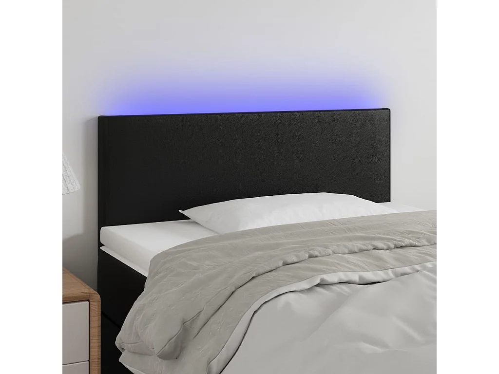 Tête de Lit | Panneau de tête pour lit Moderne à LED Noir 90x5x78/88 cm Similicuir