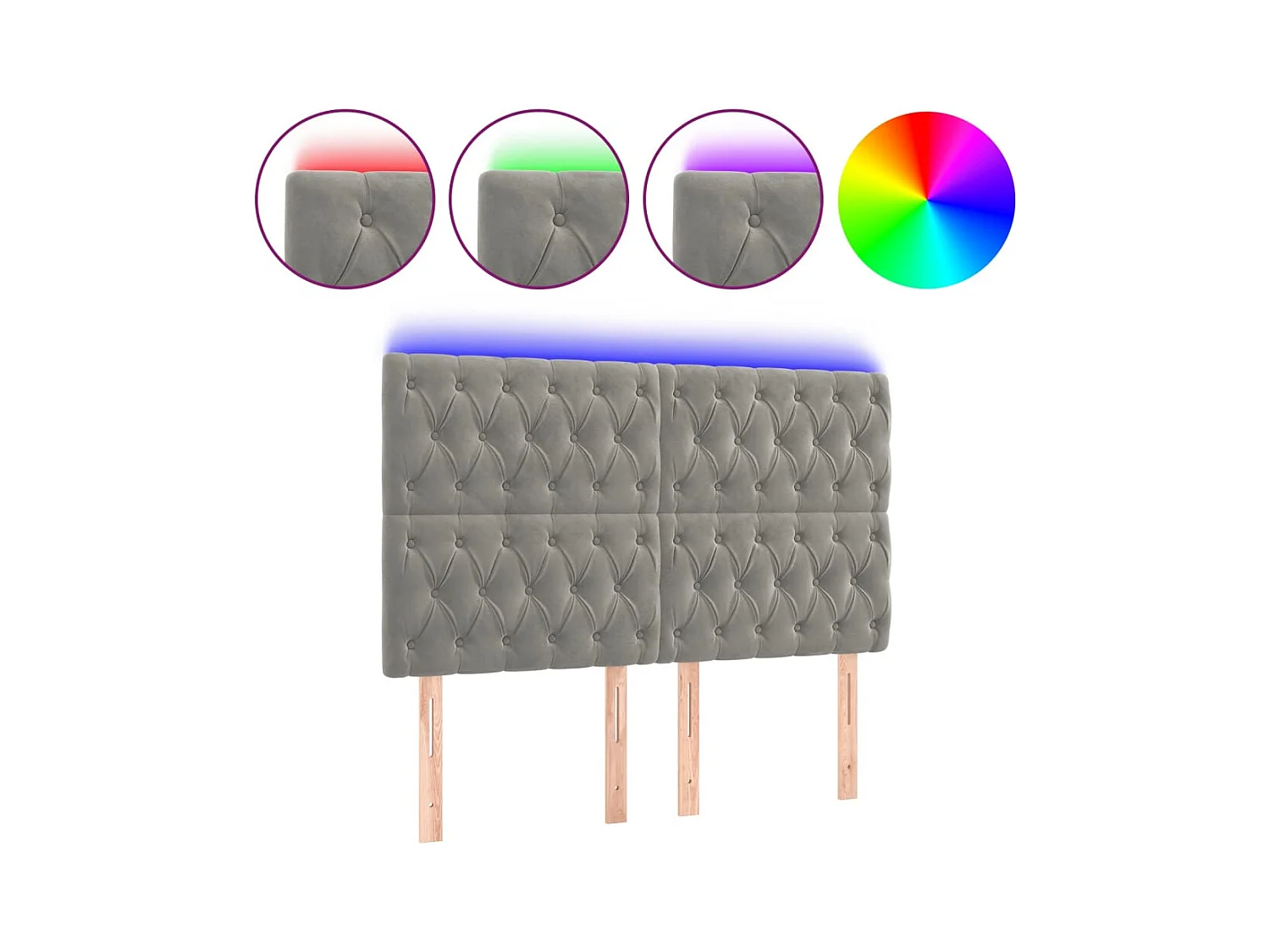 Cabecero | Cabezal de Cama | Mueble cabecero con luces LED terciopelo gris claro 160x7x118/128 cm