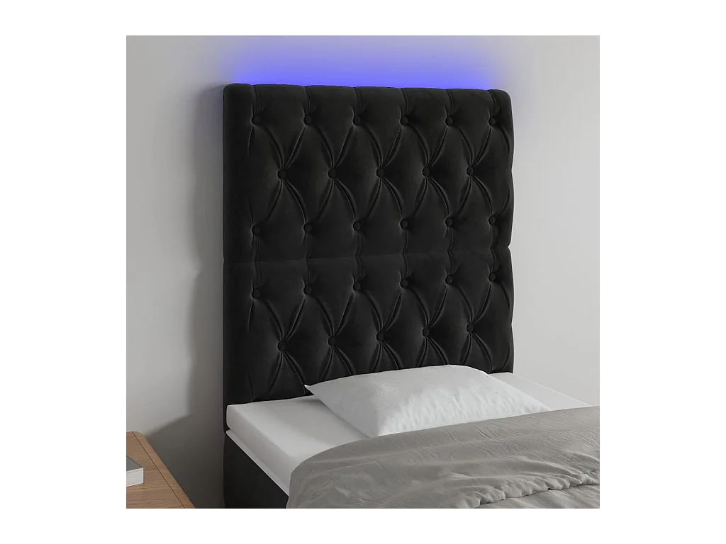Cabecero | Cabezal de Cama | Mueble cabecero con luces LED terciopelo negro 80x7x118/128 cm