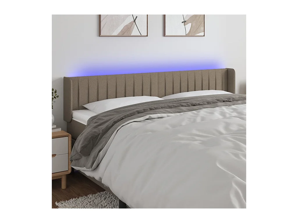 Mueble cabecero | Cabezal de cama | Cabecero con LED de tela gris taupe 163x16x78/88 cm