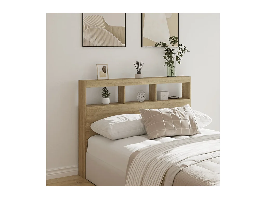 Cabecero de Cama | Cabezal de cama | Mueble de cabecero con LED roble Sonoma 140x17x102 cm