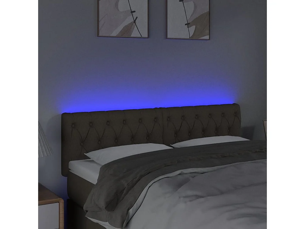Tête de Lit | Panneau de tête pour lit Moderne à LED Taupe 160x7x78/88 cm Tissu