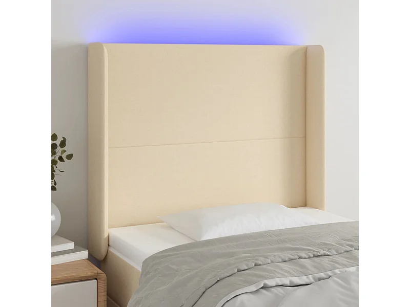 Mueble cabecero | Cabezal de cama | Cabecero con LED de tela color crema 103x16x118/128 cm