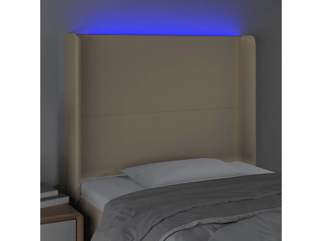 Tête de Lit | Panneau de tête pour lit Moderne à LED Crème 103x16x118/128 cm Tissu