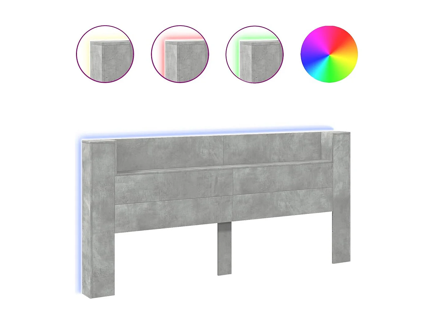 Cabecero de Cama | Cabezal de cama | Mueble de cabecero con luz LED gris hormigón 220x16,5x103,5 cm