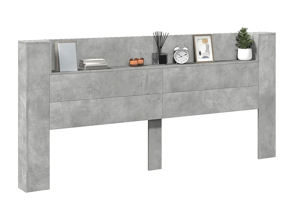 Cabecero de Cama | Cabezal de cama | Mueble de cabecero con luz LED gris hormigón 220x16,5x103,5 cm