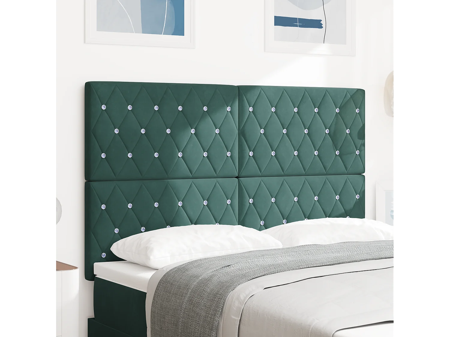 Tête de Lit | Panneau de tête pour lit Moderne LED Argyle Manuel Vert foncé 144 cm Velours
